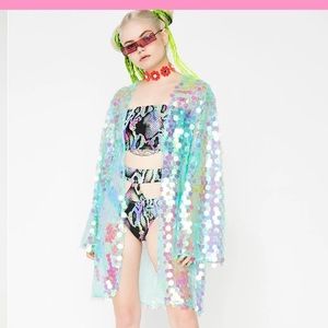 Dolls Kills Large Iridescent Sequin Kimono Jacket
